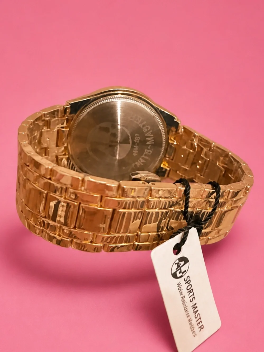 Gold Tone Chronograph Watch with Pink Dial